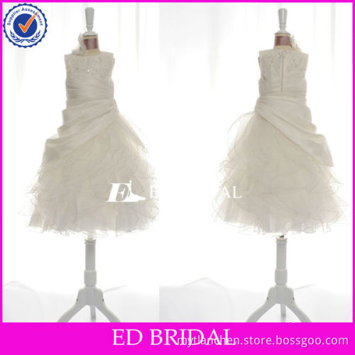 White Lace Applique Taffeta And Tulle Puffy Flower Girl Dress Patterns